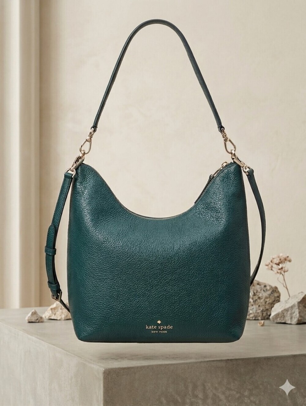 Kate Spade New York Zippy Shoulder Bag Pebbled Leather Purse Peacock (EUC)